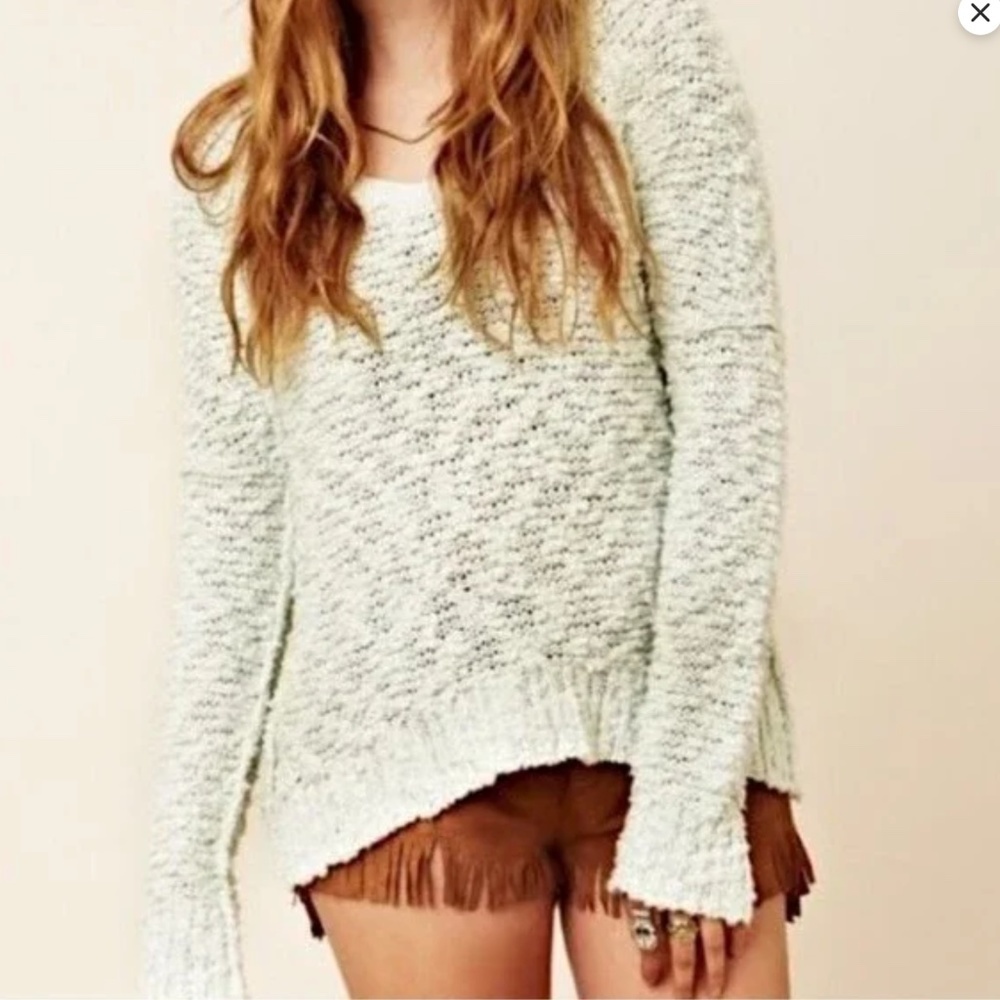 Free People Songbird Chunky Knit Popcorn Boucle Slouchy Sweater MINT XS